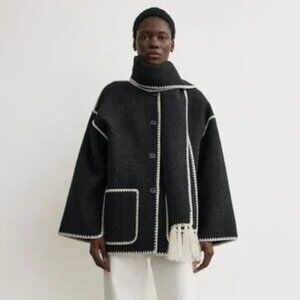 NWOT Toteme Embroidered scarf jacket dark grey mélange